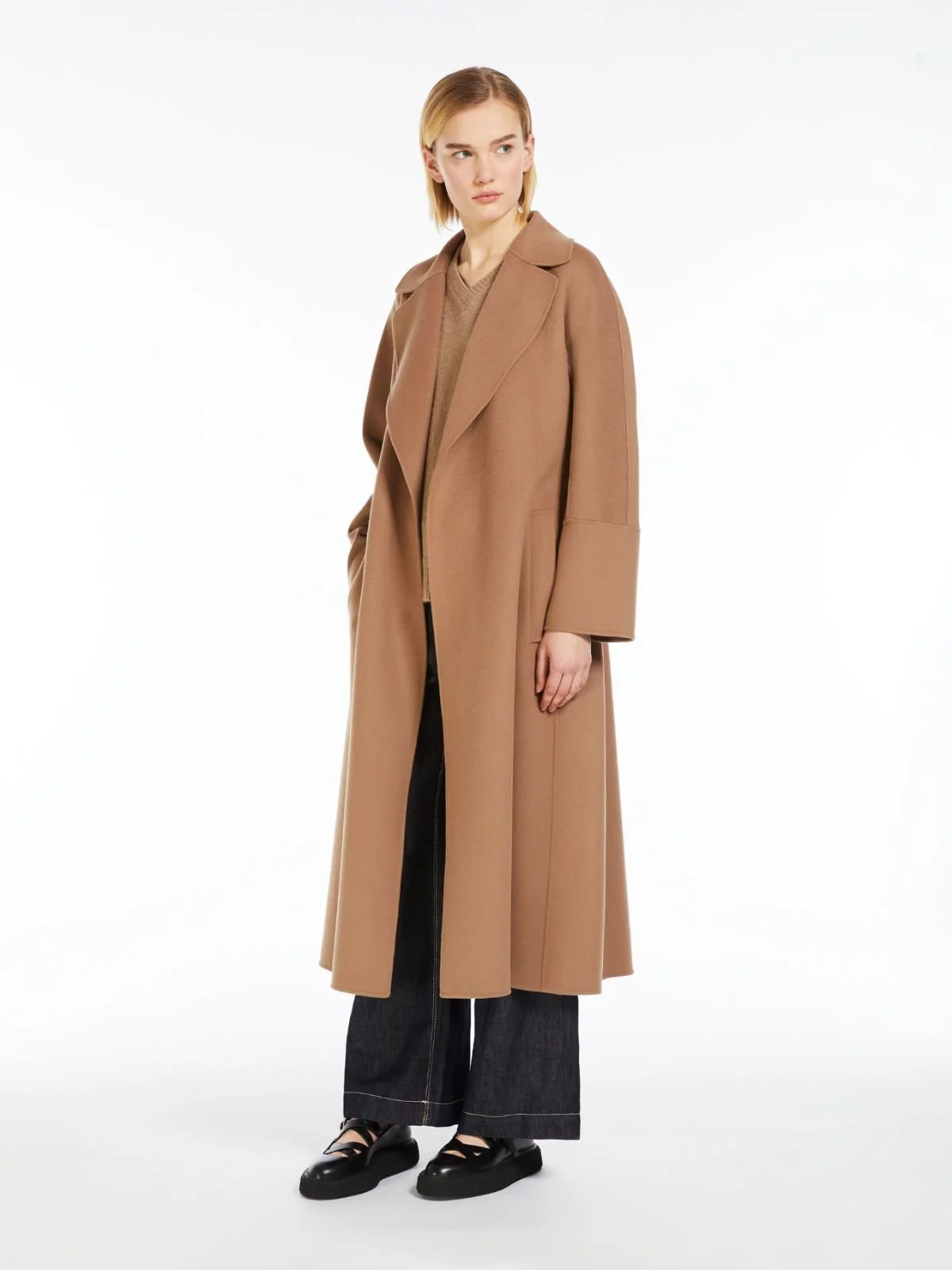 Belted Hooded Robe Cape Wrap Double Breasted Oversized